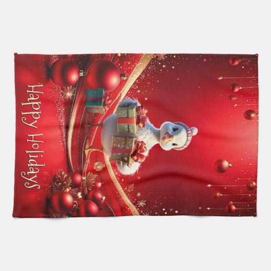Cute Duck Christmas Holiday Kitchen Towel Geschirrtuch (Horizontal)