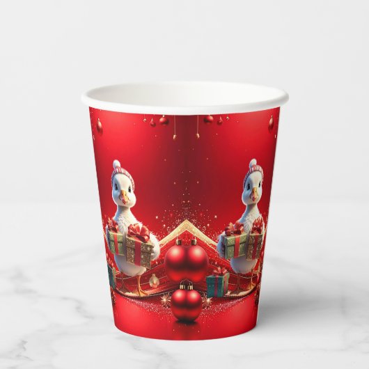 Cute Duck Christmas Holiday Paper Cups Pappbecher (Rückseite)