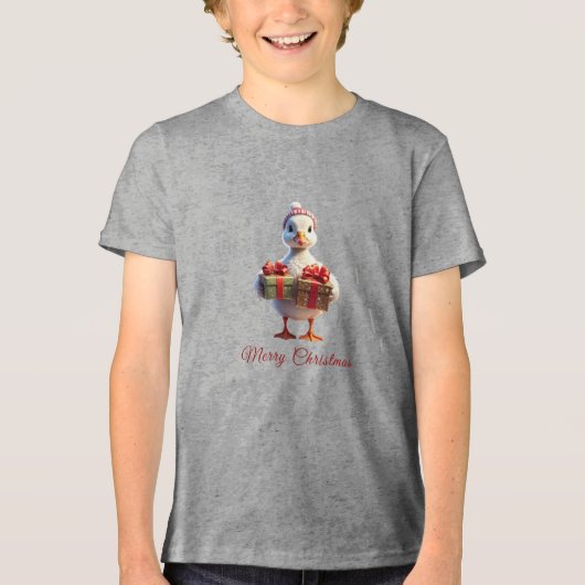 Cute Duck Christmas Holiday Tri-Blend Shirt (Vorderseite)