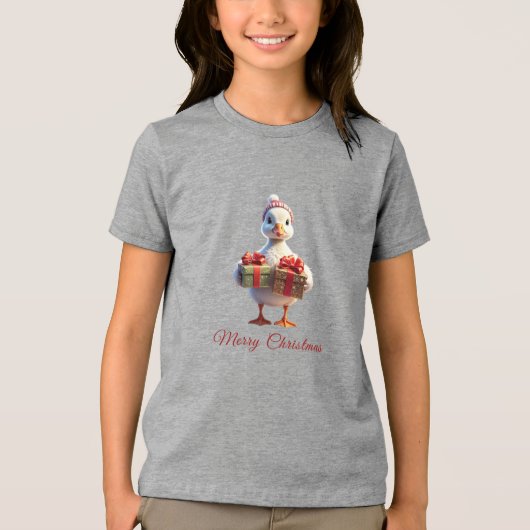 Cute Duck Christmas Holiday Tri-Blend Shirt (Vorderseite)