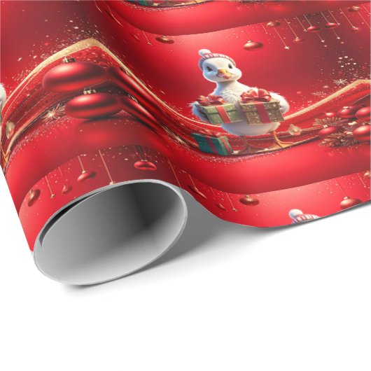Cute Duck Christmas Holiday Wrapping Paper Geschenkpapier (Rolleneckpunkt)
