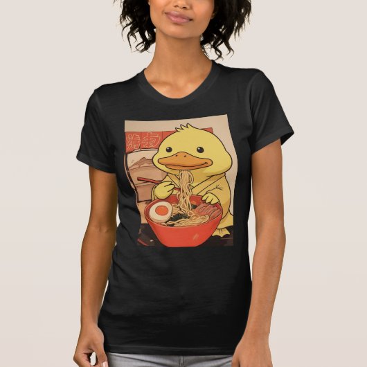 Cute Duck Eating Ramen Noodles T-Shirt (Vorderseite)
