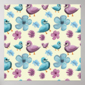 Cute Duck Floral Pattern Aesthetic Pastel Kawaii B Poster (Vorne)