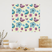 Cute Duck Floral Pattern Aesthetic Pastel Kawaii B Poster (Küche)