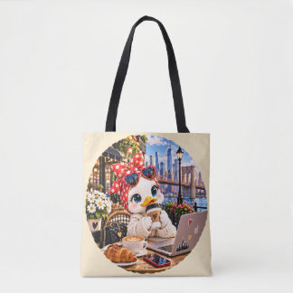 Cute Duck Girl in New York Cafe Travel Tote Bag Tasche