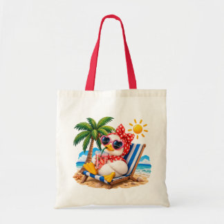 Cute Duck Girl on Beach Vacation Summer Illustrati Tragetasche