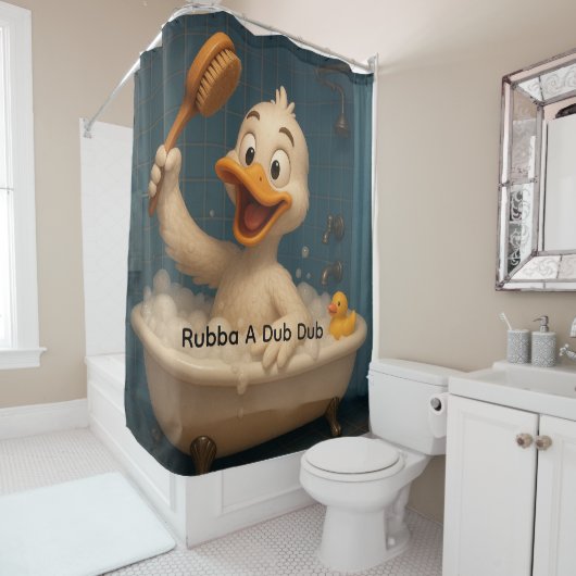 Cute Duck Shower Curtain – Editable Text, 71"x71" Duschvorhang (Beispiel)