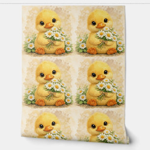 Cute Duckling Daisy Pattern Wallpaper Tapete