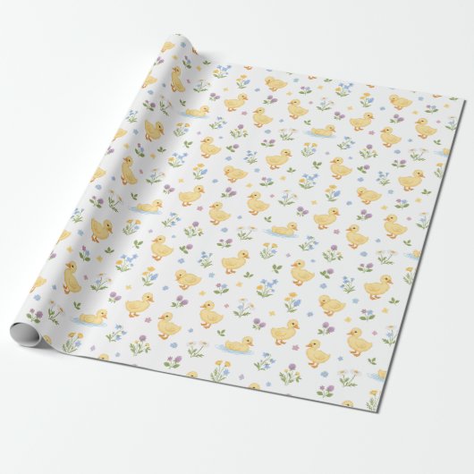 Cute Ducklings and Wildflowers Pattern Geschenkpapier (Ungerollt)