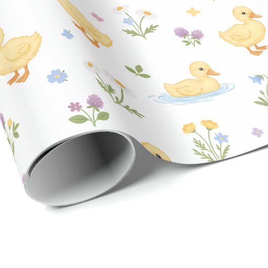 Cute Ducklings and Wildflowers Pattern Geschenkpapier (Rolleneckpunkt)