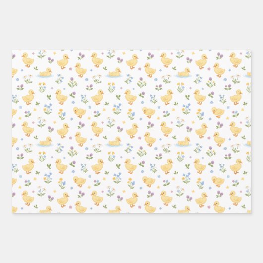 Cute Ducklings and Wildflowers Pattern Geschenkpapier Set (Vorderseite 3)