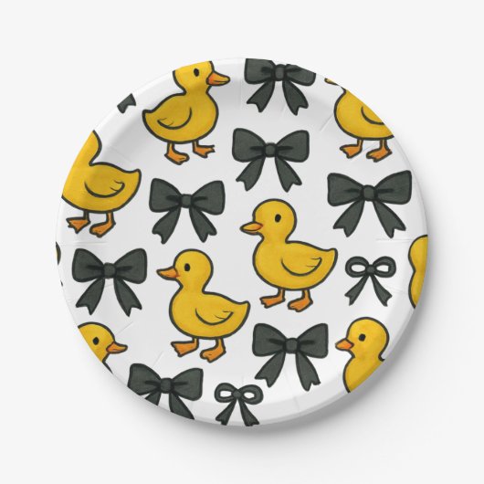 Cute Ducks & Bows Party Paper Plates Pappteller (Vorderseite)