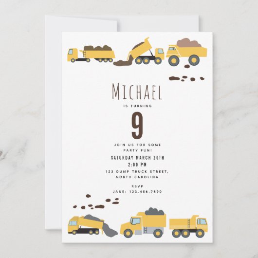 Cute Dump Trucks Construction Trucks Birthday Einladung (Vorderseite)