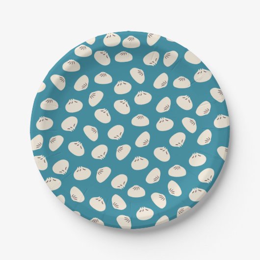 Cute Dumplings on Blue Background Paper Plate Pappteller (Vorderseite)