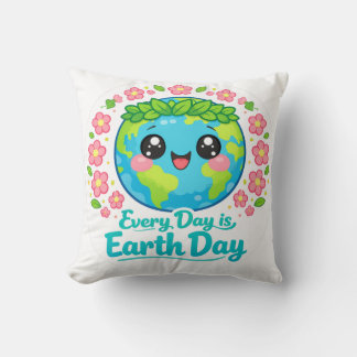 Cute Earth Day Throw Pillow Kissen