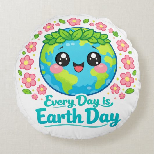 Cute Earth Day Throw Pillow Rundes Kissen (Vorderseite)