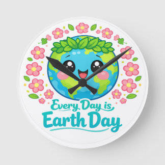 Cute Earth Day Wall Clock Runde Wanduhr