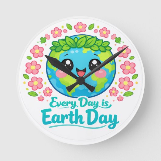 Cute Earth Day Wall Clock Runde Wanduhr (Vorderseite)