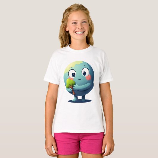 Cute Earth Hugging Tree Eco Love Cartoon Tshirt (Vorne ganz)