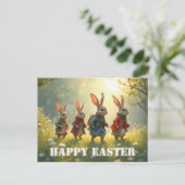 Cute Easter Bunnies Walking in Spring Meadow Postkarte (Stehend Vorderseite)