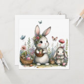 Cute Easter Bunnies with Eggs Whimsical Spring  Karte (Vorderseite/Rückseite Beispiel)