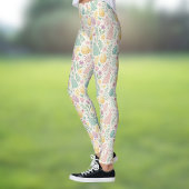 Cute Easter Bunnies with Pastel Eggs and Ferns Leggings