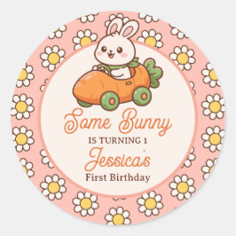 Cute Easter Bunny Baby Girl 1st Birthday Party Runder Aufkleber