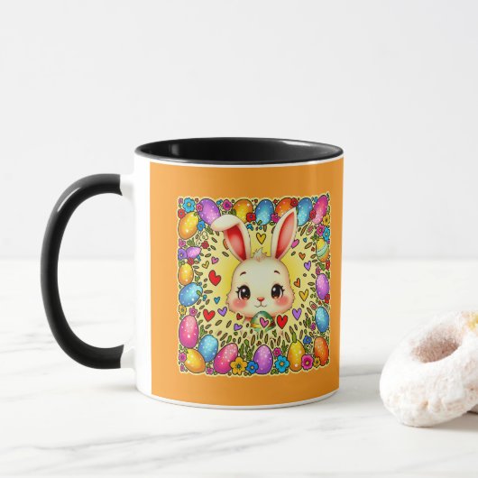 Cute Easter Bunny – Colorful Eggs Art caneca Tasse (Mit Donut)