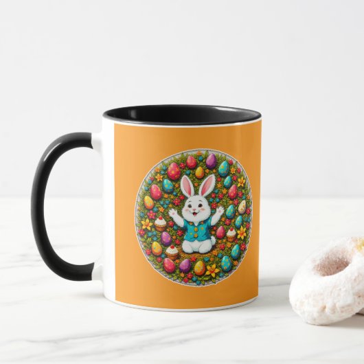Cute Easter Bunny – Decorative Wreath caneca Tasse (Mit Donut)