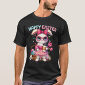 Cute Easter Bunny Drinking Ice coffee Easter Bow W T-Shirt (Vorderseite)