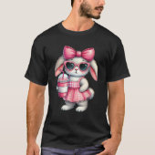 Cute Easter Bunny drinking Ice coffee Easter Bow W T-Shirt (Vorderseite)