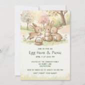 Cute Easter Bunny Egg Hunt & Picnic Party Einladung (Vorderseite)