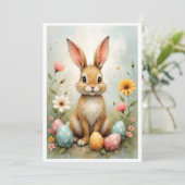 Cute Easter Bunny Eggs Flowers Flat Karte (Stehend Vorderseite)