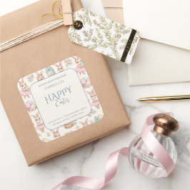 Cute Easter Bunny Floral Pattern Candle Label Quadratischer Aufkleber