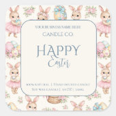 Cute Easter Bunny Floral Pattern Candle Label Quadratischer Aufkleber (Vorderseite)