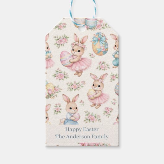 Cute Easter Bunny Floral Pattern - Pastel Spring  Geschenkanhänger (Vorderseite)