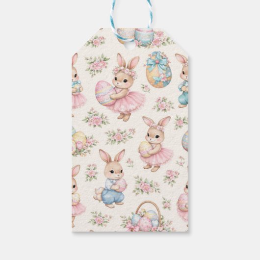 Cute Easter Bunny Floral Pattern - Pastel Spring  Geschenkanhänger (Rückseite)