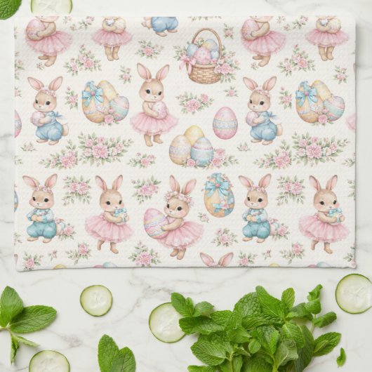 Cute Easter Bunny Floral Pattern - Pastel Spring  Geschirrtuch (Gefaltet)