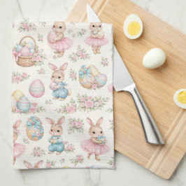 Cute Easter Bunny Floral Pattern - Pastel Spring Geschirrtuch
