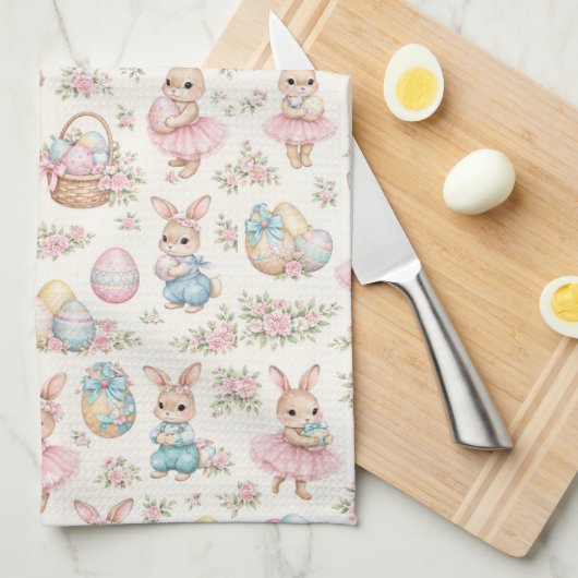 Cute Easter Bunny Floral Pattern - Pastel Spring  Geschirrtuch (Viertel Falte)