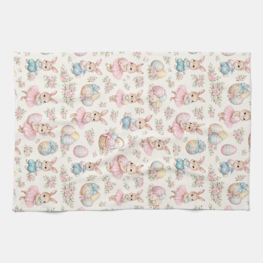 Cute Easter Bunny Floral Pattern - Pastel Spring  Geschirrtuch (Horizontal)