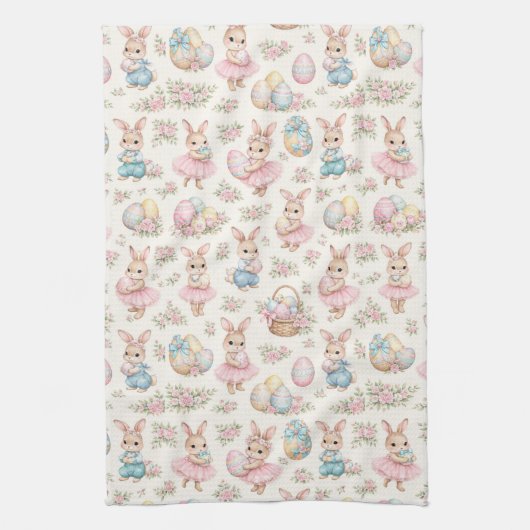 Cute Easter Bunny Floral Pattern - Pastel Spring  Geschirrtuch (Vertikal)