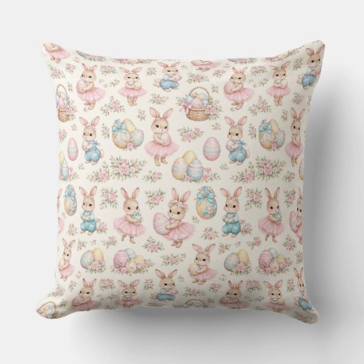 Cute Easter Bunny Floral Pattern - Pastel Spring  Kissen (Vorderseite)