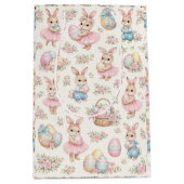 Cute Easter Bunny Floral Pattern - Pastel Spring Mittlere Geschenktüte (Vorderseite)