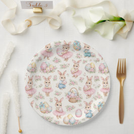 Cute Easter Bunny Floral Pattern - Pastel Spring Pappteller