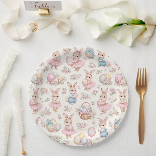 Cute Easter Bunny Floral Pattern - Pastel Spring Pappteller (Hochzeit)