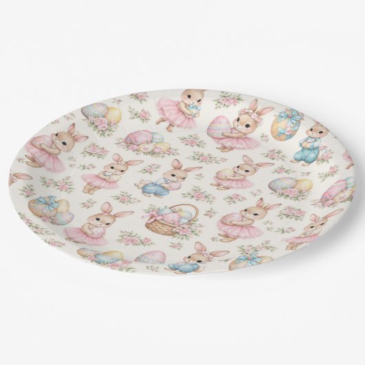 Cute Easter Bunny Floral Pattern - Pastel Spring Pappteller (Schrägansicht)