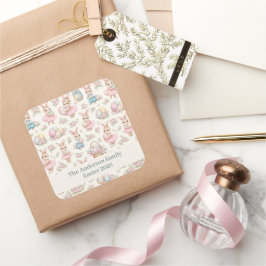 Cute Easter Bunny Floral Pattern - Pastel Spring Quadratischer Aufkleber