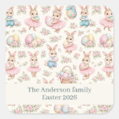 Cute Easter Bunny Floral Pattern - Pastel Spring Quadratischer Aufkleber (Vorderseite)
