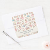 Cute Easter Bunny Floral Pattern - Pastel Spring Quadratischer Aufkleber (Umschlag)